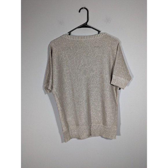 Ralph Lauren Black Label Gold Metallic Short Sleeve Linen Blend Knit Women XS - Picture 3 of 6